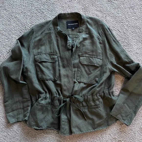 Like New Who What Wear Women's Olive Green Linen Blend Utility Jacket, L - Picture 8 of 9